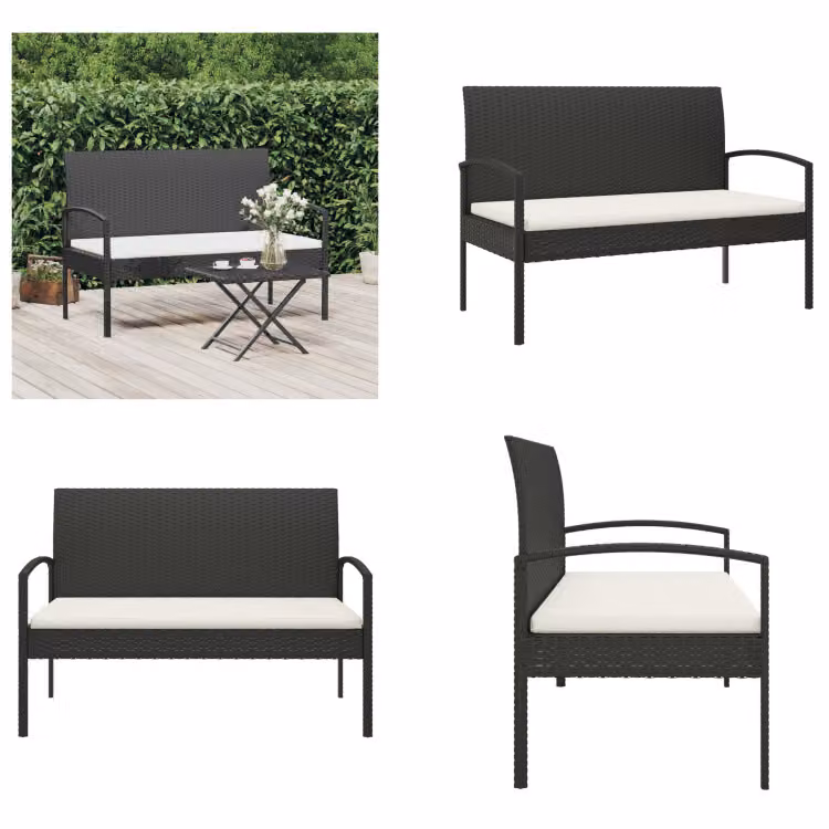 vidaXL Panchina da giardino con cuscini Nero 105 cm Poly Rattan - Panchina da giardino - Panchine da giardino - Panchina da giardino - Panchina da esterno