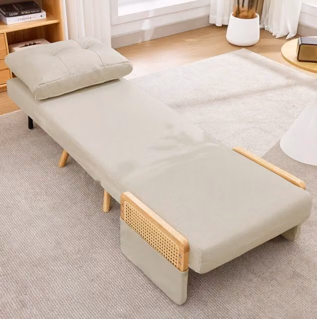 Poltrona convertibile 67,5x73x86,5 cm beige, schienale 5 posizioni, lino,