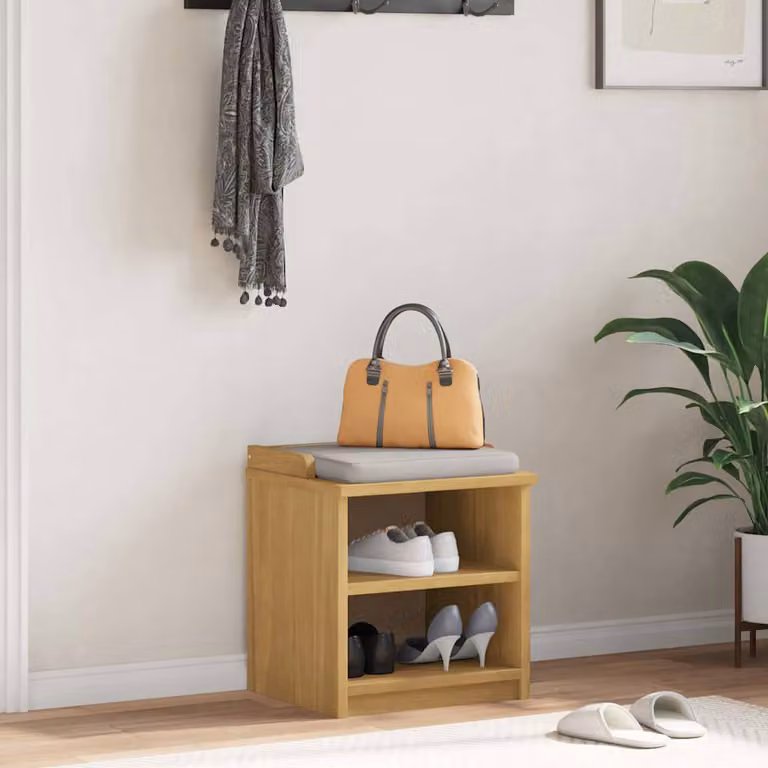 Panca da corridoio e porta scarpe vidaXL SANDNES in legno massello di pino, colore beige/marrone, L/P/H: 45 x 40 x 50 cm