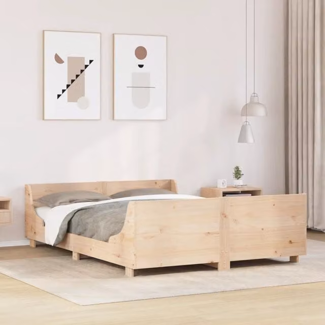 Letto senza Materasso-Struttura Letto 140x190 cm in Legno Massello di Pino 708405