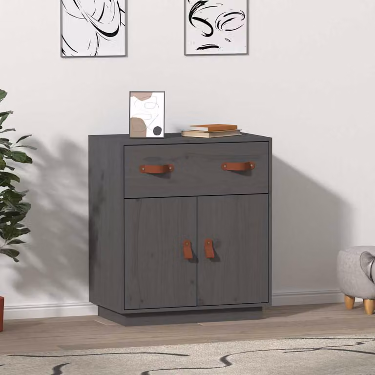 Credenza moderna vidaXL in legno massello di pino grigia L: 65,5 cm, P: 40 cm, H: 75 cm
