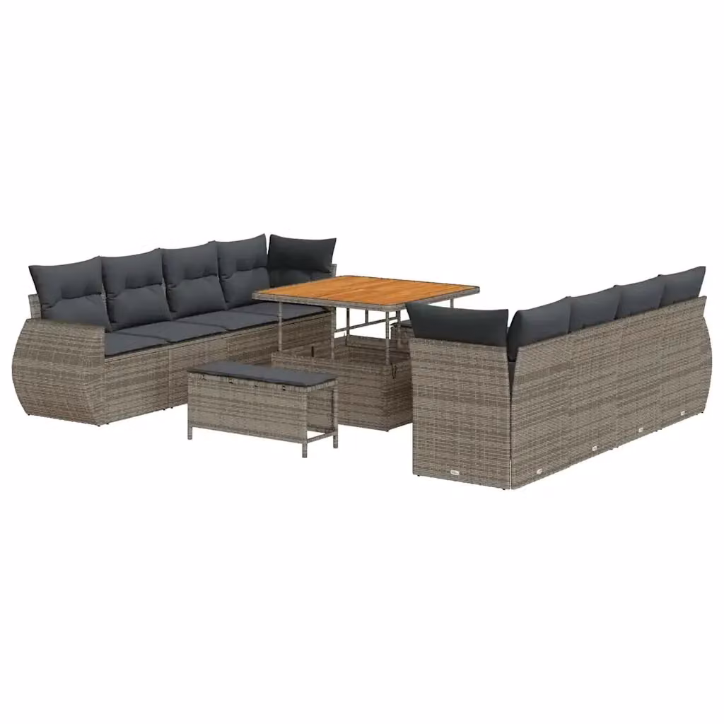 Set Divano da Giardino Moderno vidaXL 11 Pezzi Grigio in Polyrattan con Cuscini e Tavolino – 2