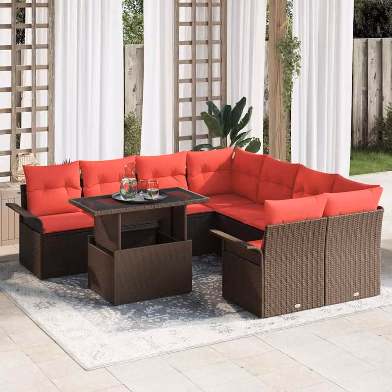 Maison Exclusive - Set di divani da giardino, 9 pezzi, color marrone, in rattan sintetico