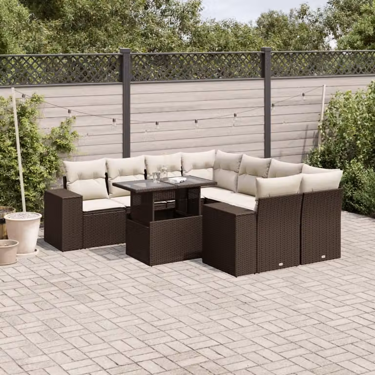 Maison Exclusive - Set Divani da Giardino 9pz con Cuscini Marrone in Polyrattan