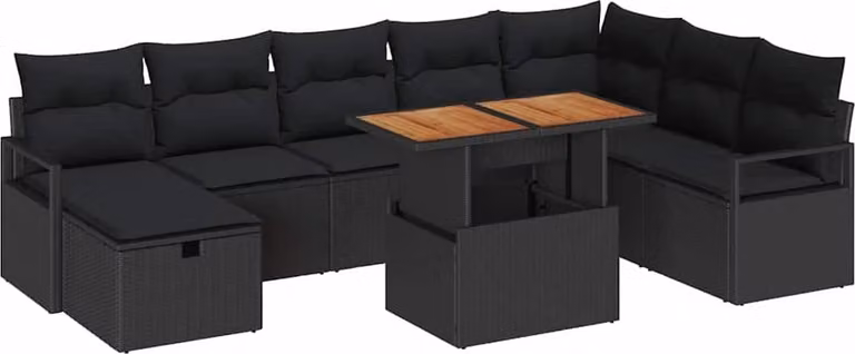 Set Divano da Giardino 9 pcs Nero polyrattan