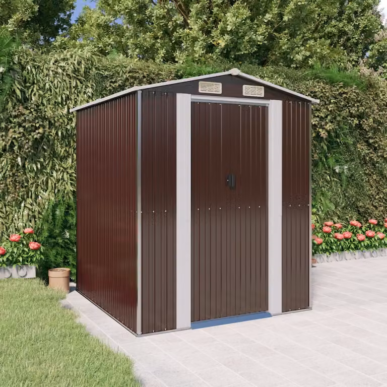 Capanno da Giardino vidaXL in Acciaio Zincato Marrone Scuro L: 192 cm, P: 191 cm, H: 223 cm