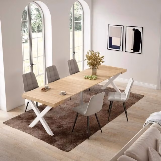 Consolle allungabile, 58 fino 302x90x73cm, Per 14 persone, Gambe in legno, colore Rovere RF2838