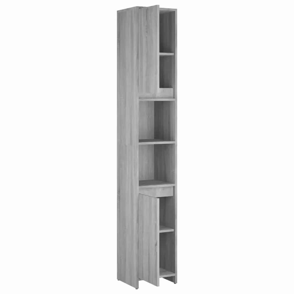 Mobiletto da bagno moderno in legno composito grigio opaco con ante a battente e ripiani interni, sospeso, L: 30 cm, P: 30 cm, H: 183,5 cm – 2