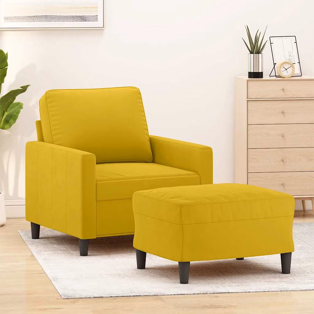 vidaXL Poltrona con Poggiapiedi in Velluto Giallo con Struttura Moderna per Soggiorno