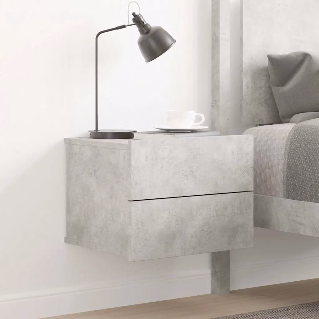 Comodino moderno vidaXL in legno multistrato e MDF, colore grigio, sospeso a parete, L 40 x P 30 x H 30 cm