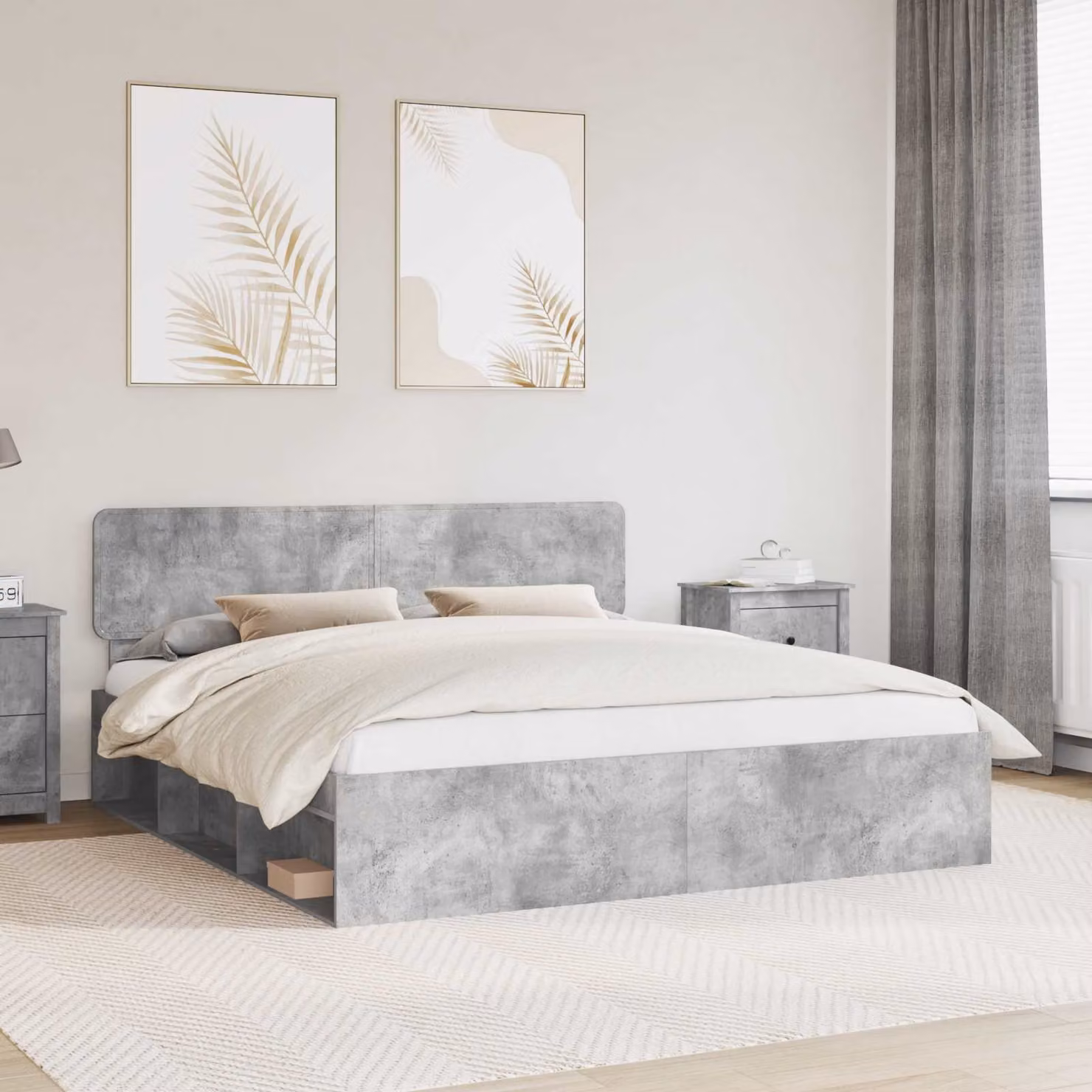 Struttura del letto moderna vidaXL in pino massello e MDF, colore grigio, L: 180 cm, P: 200 cm, H: 90 cm