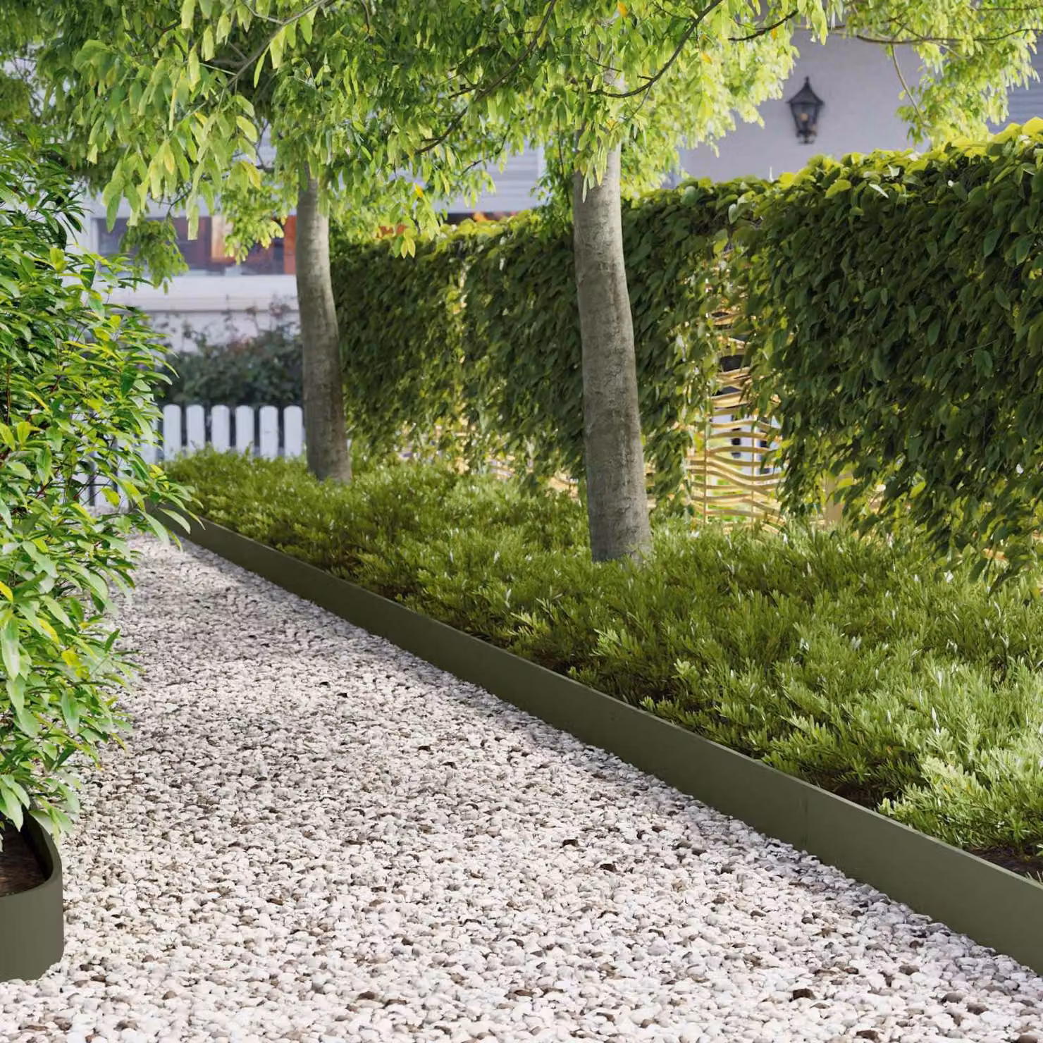 Set di 10 bordure per prato vidaXL in acciaio verde oliva, L: 103 cm, H: 15 cm