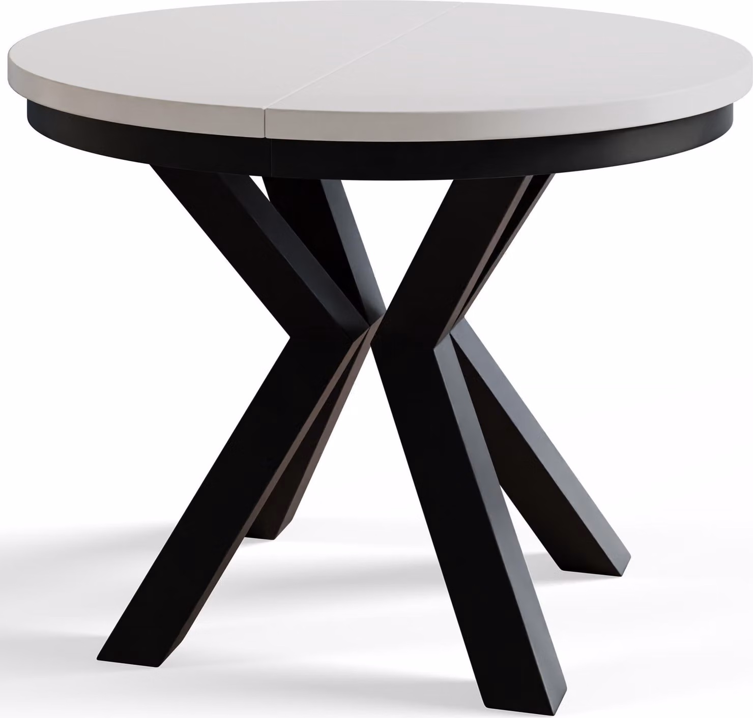 Tavolo rotondo per sala da pranzo LOFT, diametro tavolo allungabile: 100 cm/180 cm, colore tavolo da soggiorno: bianco, con gambe in metallo nero