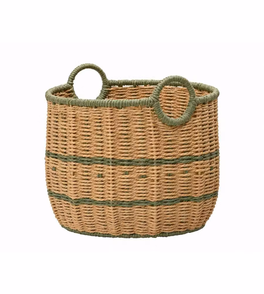 Cesta con Manici in Carta Naturale Verde - 25x27 cm - Design Rotondo