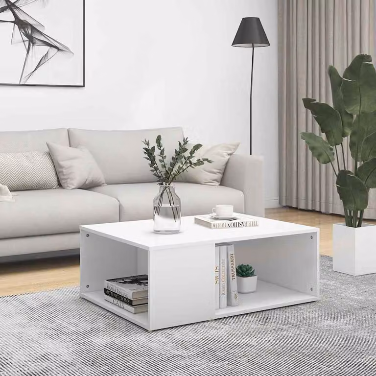 vidaXL Tavolino da Salotto Moderno Bianco in Legno e MDF L: 90 cm, P: 67 cm, H: 33 cm