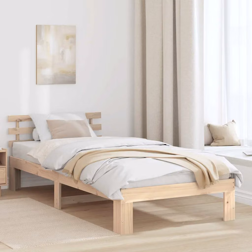 Struttura del letto in pino massello vidaXL colore naturale L 90 cm x P 190 cm