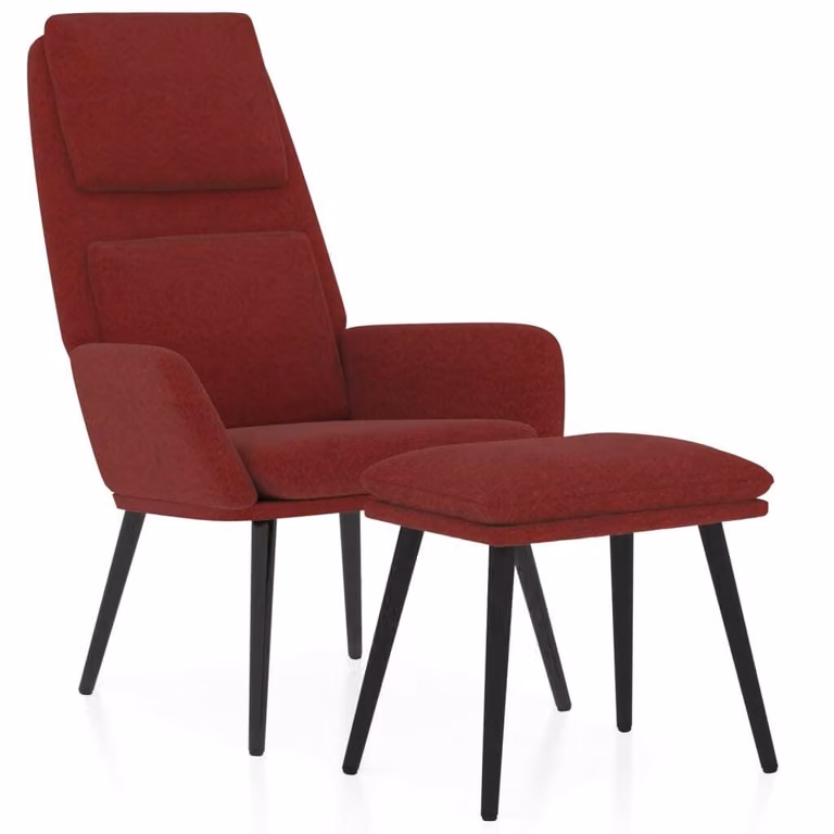 Poltrona relax con sgabello in tessuto rosso vino