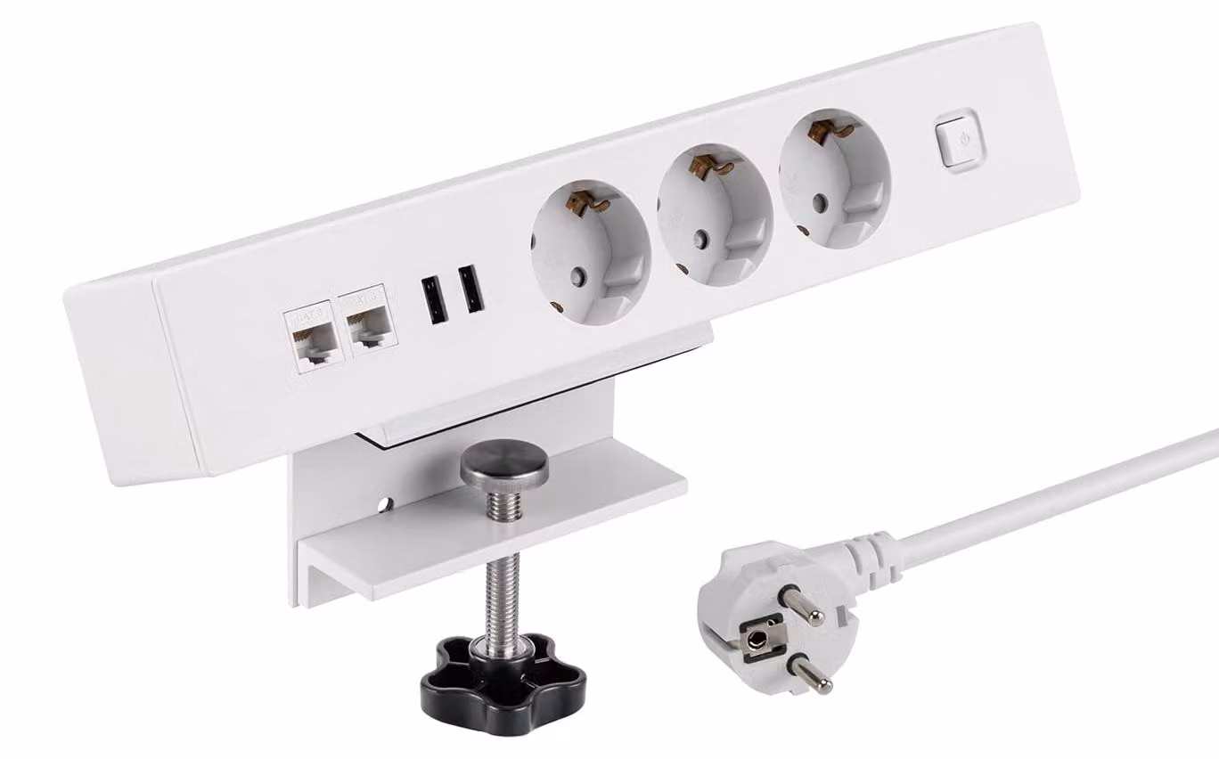 Presa multipla a 3 vie con 2 porte USB e 2 porte Ethernet, 1,8 m