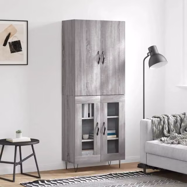 Credenza moderna vidaXL in legno e metallo grigio, sospesa, L: 69,5 cm, P: 34 cm, H: 180 cm