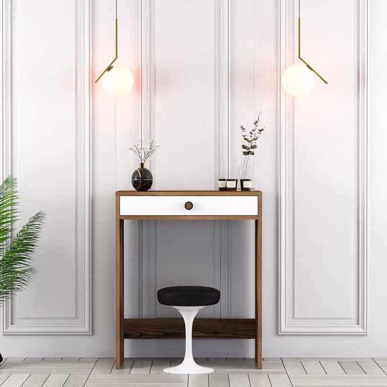 Skye Decor, Lizbon - Noce, Bianco, tavolino da toilette, noce, 100 % pannello di legno rivestito di melamina, 70 x 84,7 x 40 cm