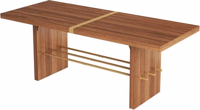 Tavolo da pranzo 180x75 cm per 6-8 persone, piano spesso 4 cm, MDF effetto noce con dettagli dorati, design moderno