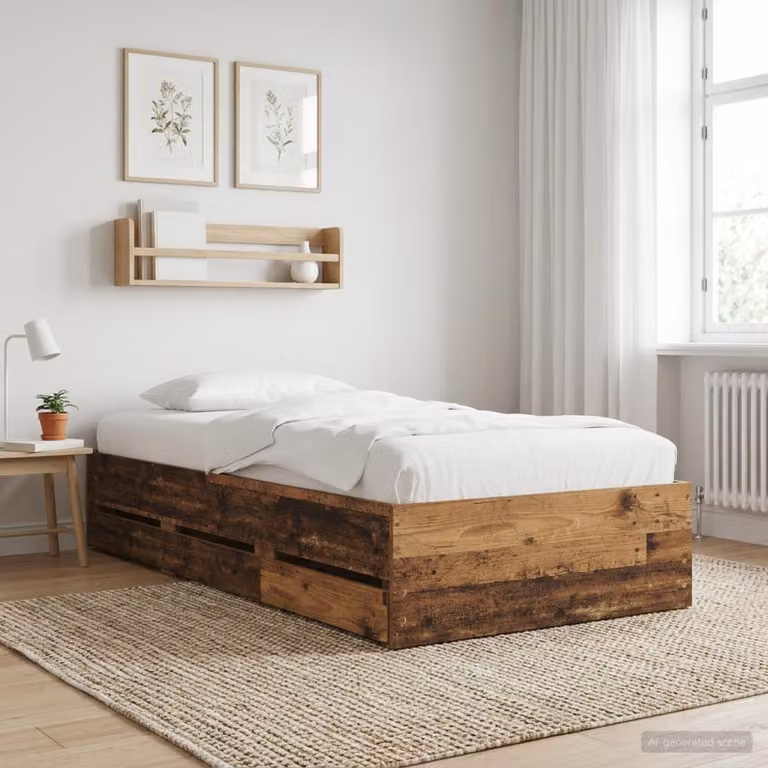 vidaXL Letto con contenitore in legno ingegnerizzato marrone antico con cassetti per camera da letto