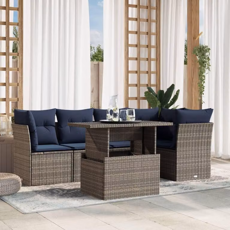 Maison Exclusive - Set di 6 divani da giardino con cuscini, grigio, polyrattan