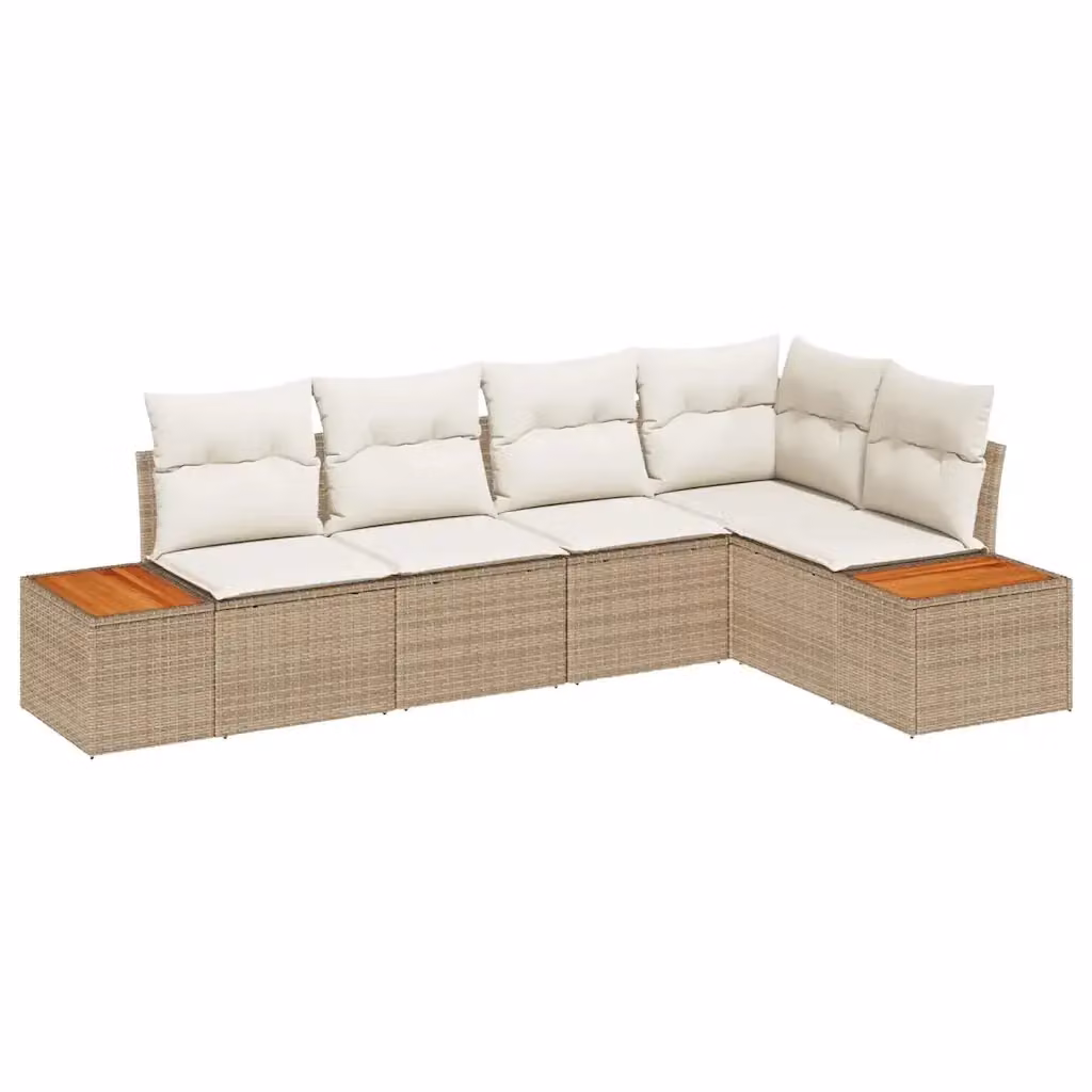 Set Divano da Giardino a L vidaXL 5 posti in Rattan con Cuscini Beige – 2