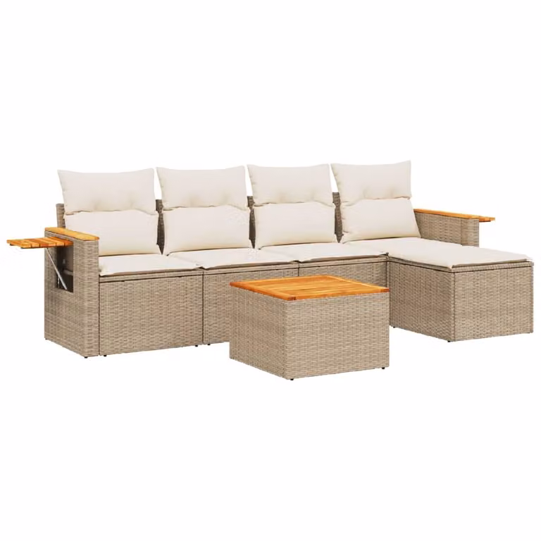 Set Divano da Giardino 6 pz con Cuscini Beige in Polyrattan