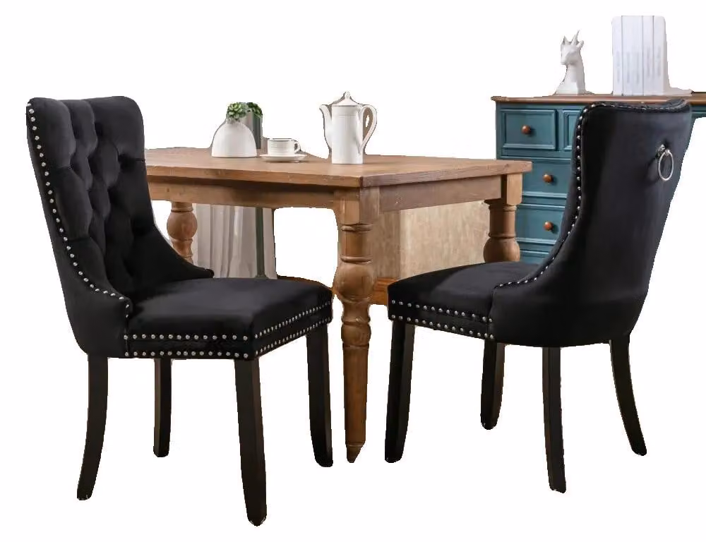 Sedia da pranzo, rivestimento in velluto, gambe in legno massello, CQY-nero
