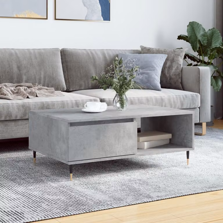 The Living Store tavolino in cemento grigio 90x60x35 cm materiale a base di legno