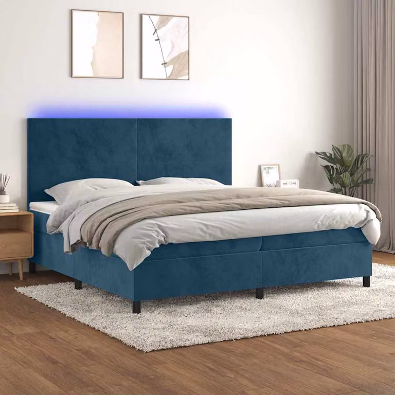 vidaXL Letto Ibrido con Materasso a Molle Individuali e Illuminazione LED Blu, Rivestimento in Velluto, L/P/H: 200 x 200 x 128 cm