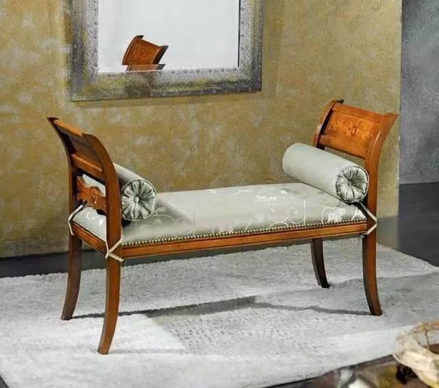 Panca imbottita in legno di faggio con decori floreali Mobili 2G marrone L: 105 cm, P: 38 cm, H: 37 cm