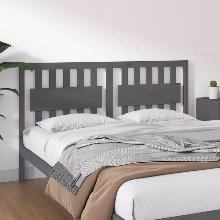 Testiera per letto vidaXL in legno massello di pino, colore grigio, L: 155,5 cm, P: 4 cm, H: 100 cm