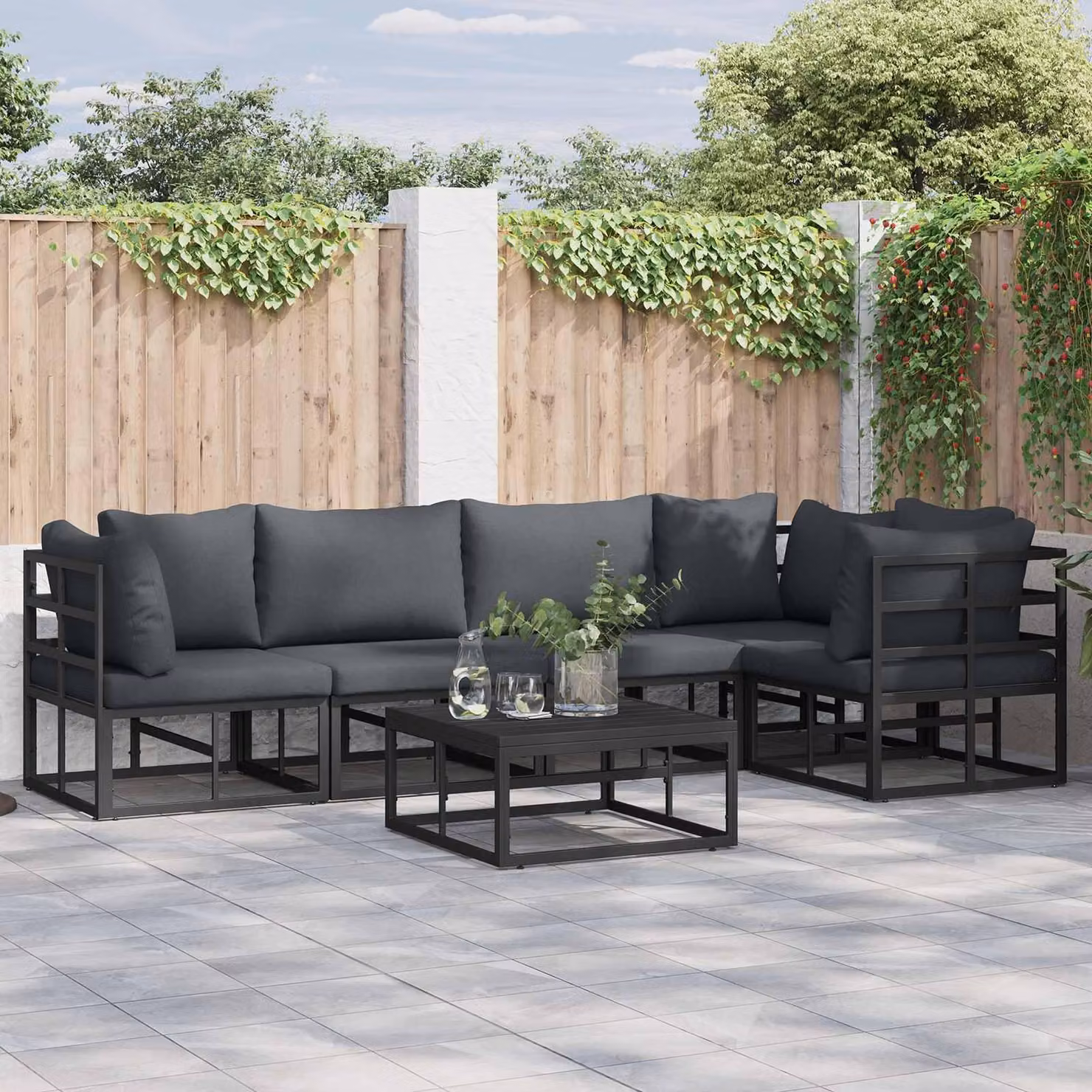 Maison Exclusive - Set da giardino composto da 6 pezzi, divano, colore nero, struttura in alluminio