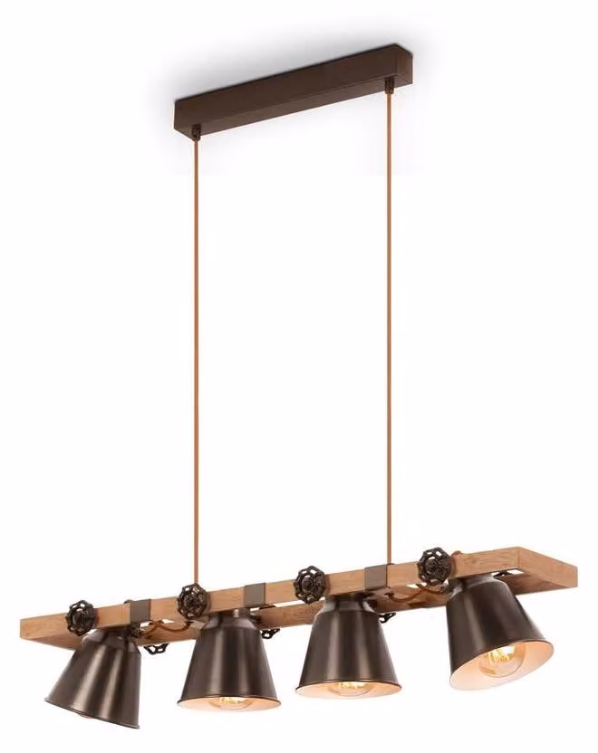 Lampada a sospensione lampada a sospensione retrò vintage 4xE27 40W grigio antico metallo-legno Briloner