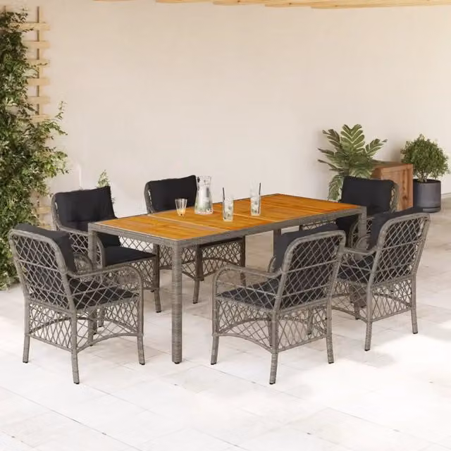 Set da pranzo da giardino vidaXL in legno di acacia e rattan grigio con tavolo a ribalta 7 pezzi – 1