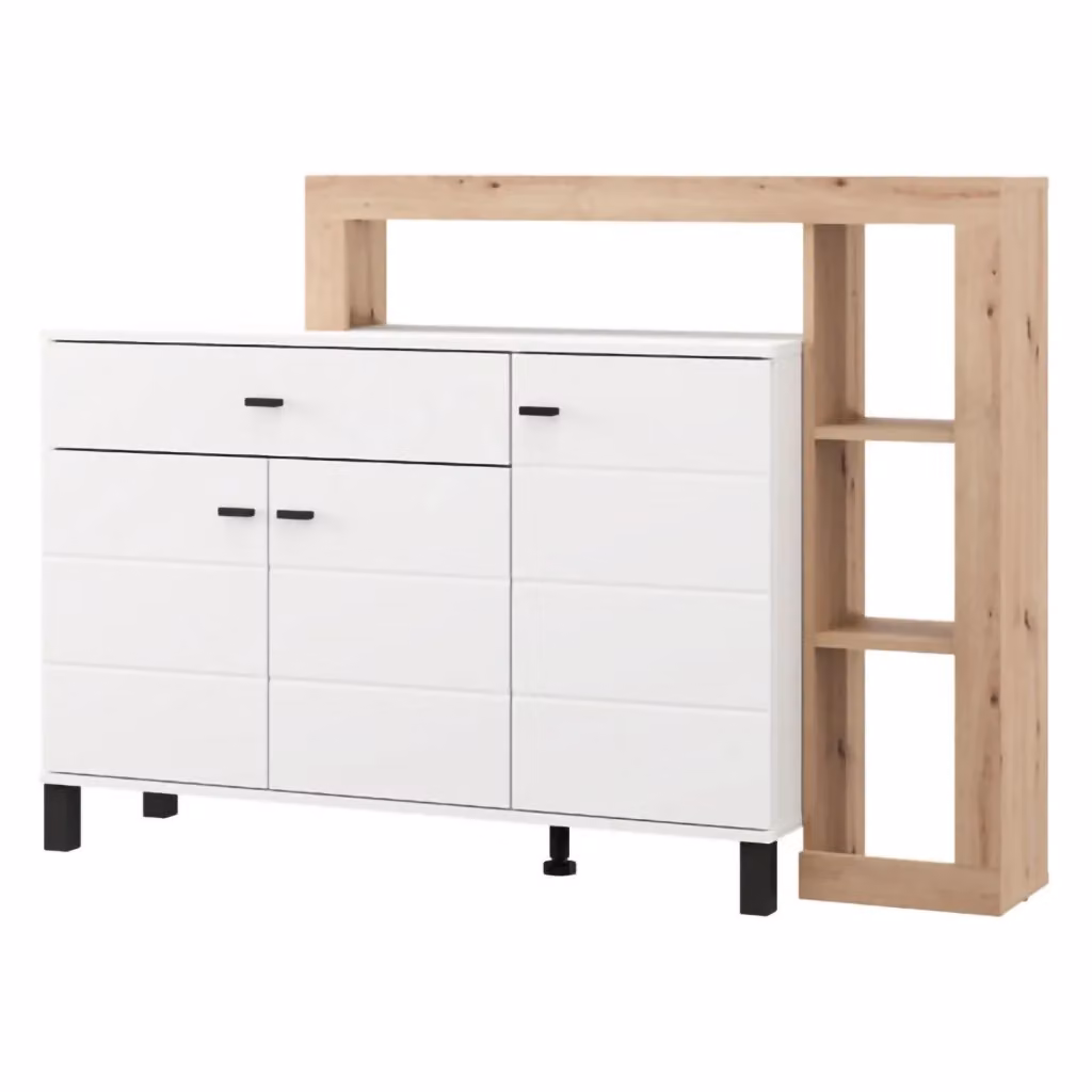 Madia DMORA con ante scorrevoli e ripiani interni, design moderno, Bianco e Brown, L: 145 cm, P: 35 cm, H: 101 cm – 2
