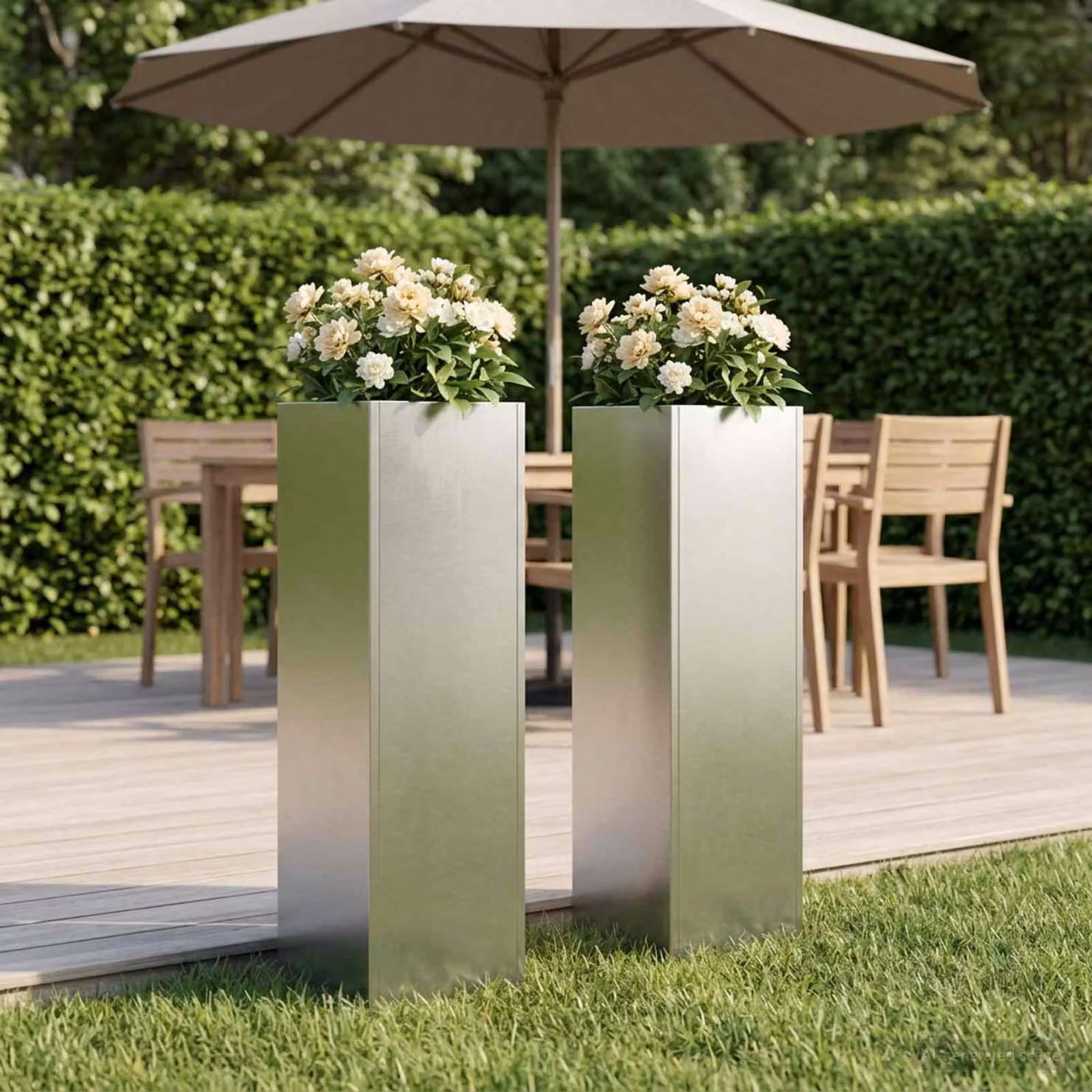 Set di 2 vasi da giardino vidaXL in acciaio inox color argento L/P/H: 20 x 20 x 75 cm