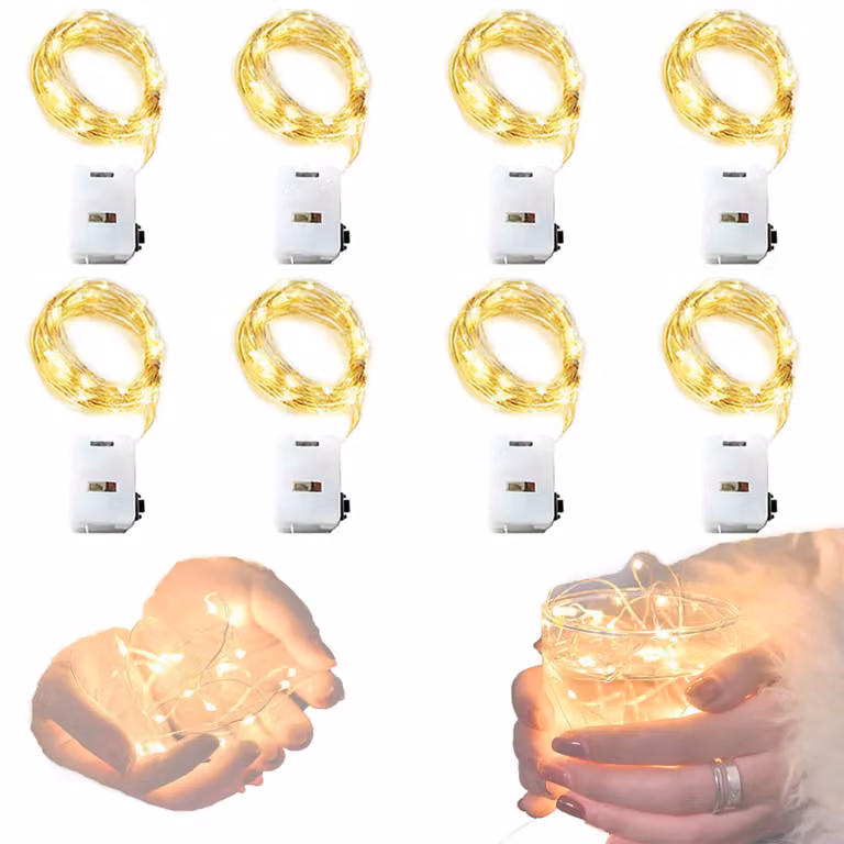 Catena luminosa a LED, 10 luci, 2 metri, filo di rame, alimentazione a batteria, grado di protezione IP65