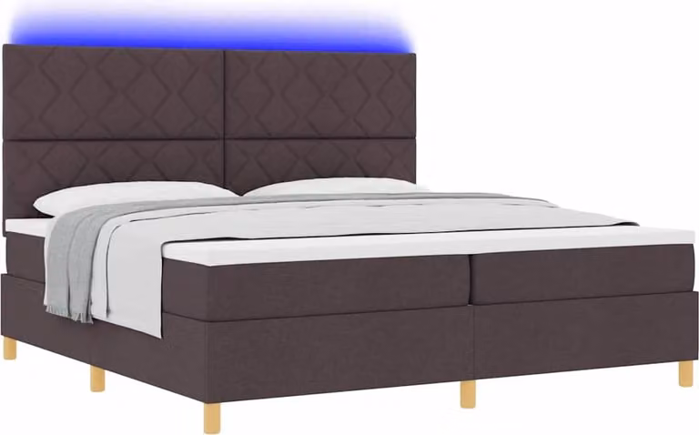 Letto a Sorgente LED Marrone Scuro 200 x 200 cm Tessuto