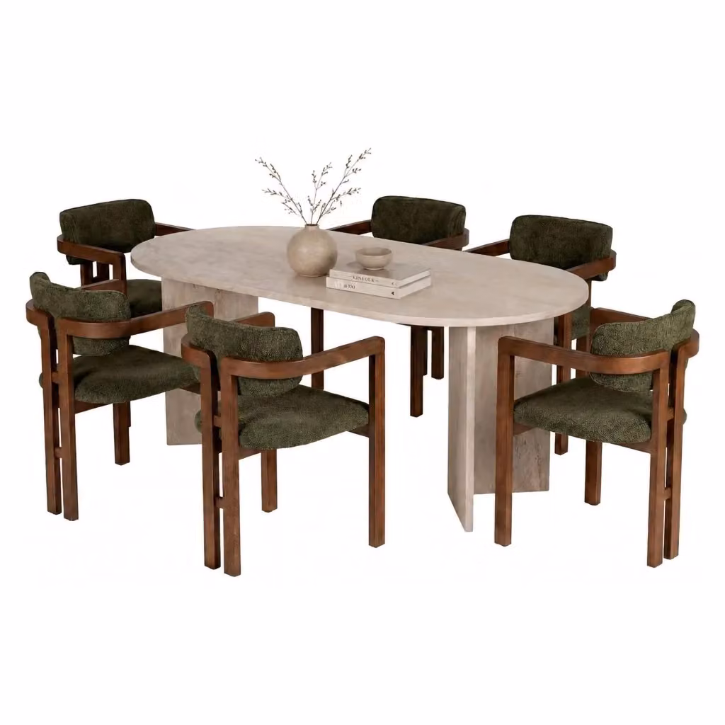 Set Tavolo e 6 Sedie DMORA Moderno con Piano Ovale Beige e Verde – 2