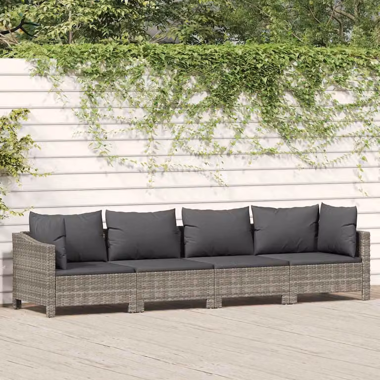 Set da giardino vidaXL in rattan grigio con cuscini e struttura in acciaio rivestito in polvere