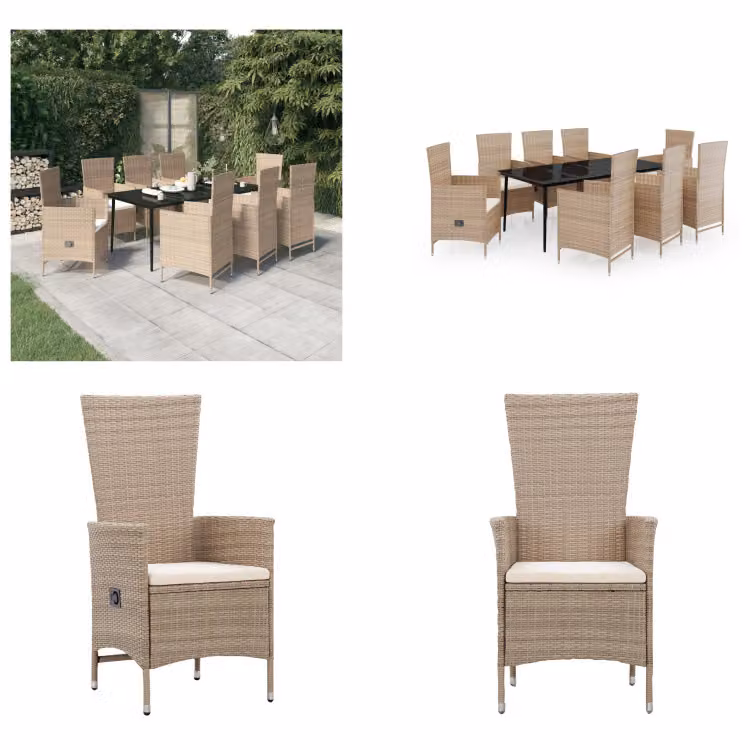 vidaXL Set da pranzo da giardino 9 pezzi con cuscini beige - Set da pranzo da giardino - Gruppi da pranzo da giardino - Set di mobili da giardino - Set di mobili da giardino
