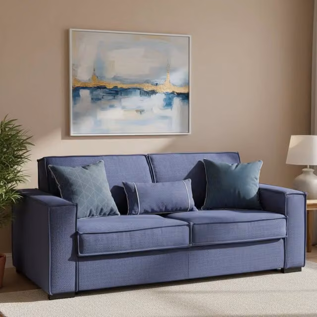 Divano Letto 3 Posti Asteroide Talamo Italia, Blu, L: 220 cm, P: 95 cm, H: 90 cm, con Copertura Sfoderabile e Struttura in Metallo