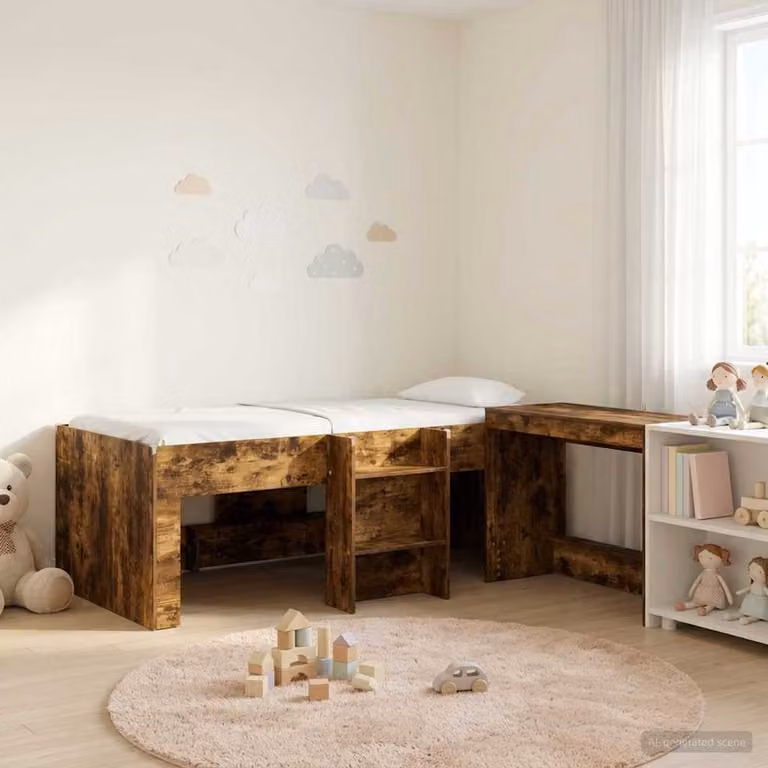 Letto alto per bambini vidaXL con scrivania e scale, Rovere Fumo, L: 200 cm, P: 120 cm, H: 203 cm