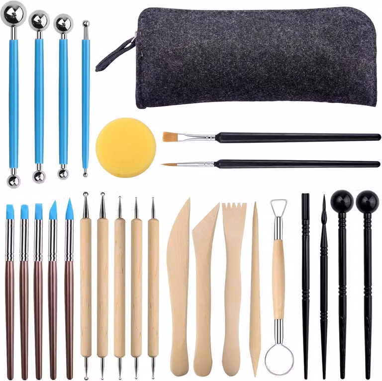 Set di strumenti per modellazione, composto da 27 pezzi, in argilla e legno, ideale per progetti di Vetroceramica fai-da-te