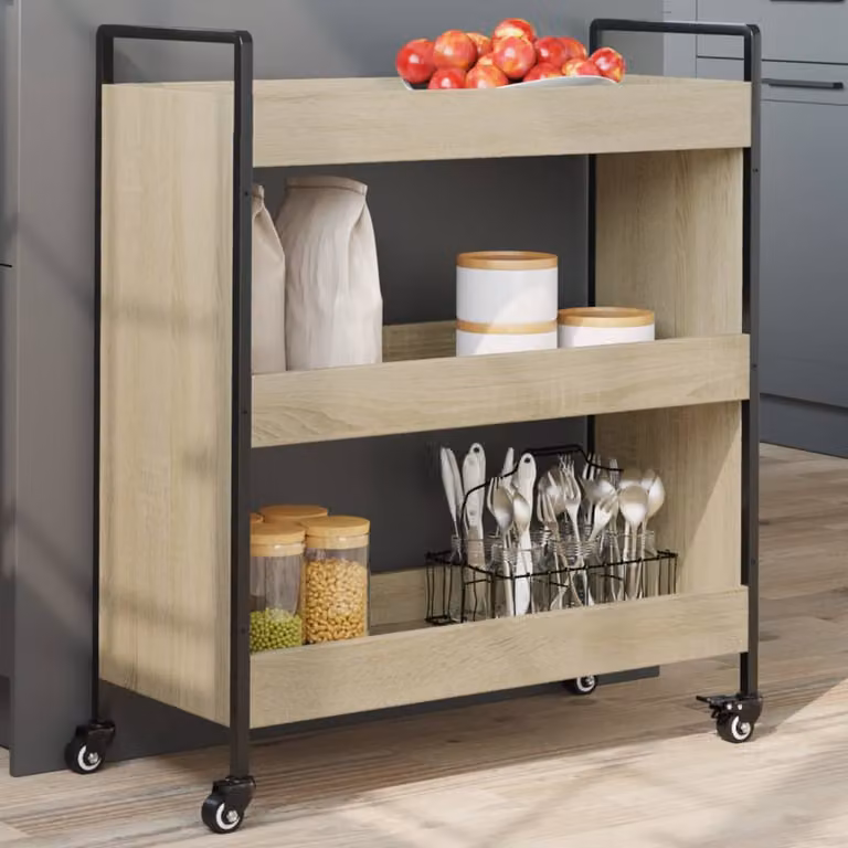 vidaXL Carrello da Cucina Moderno in Legno e Metallo, Colore Rovere e Marrone, L/P/H: 70 x 30 x 82 cm