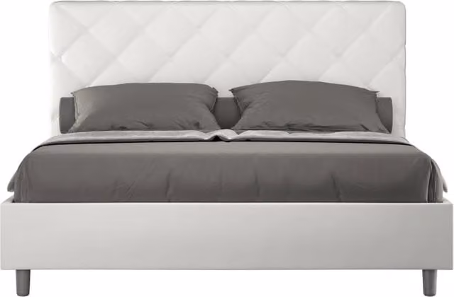 Letto imbottito Matrimoniale 160x200 cm Priya - Bianco,Similpelle,Senza rete