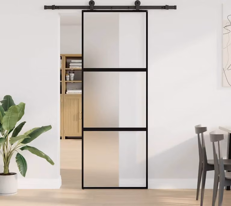 Porta Scorrevole Ferramenta 76x205 cm Vetro Temperato Alluminio